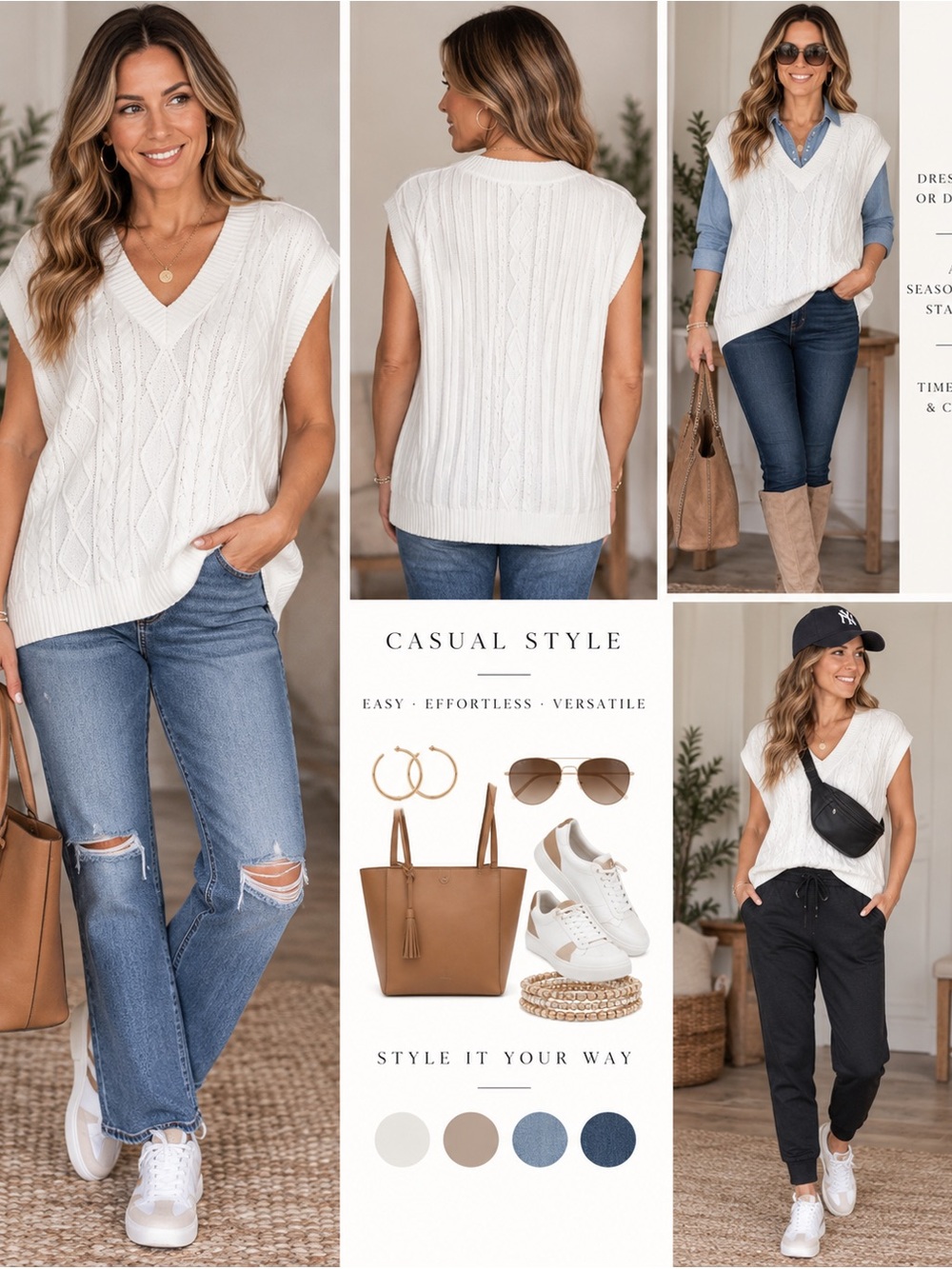 NWT Universal Thread White Cable Knit V-Neck Sweater Vest